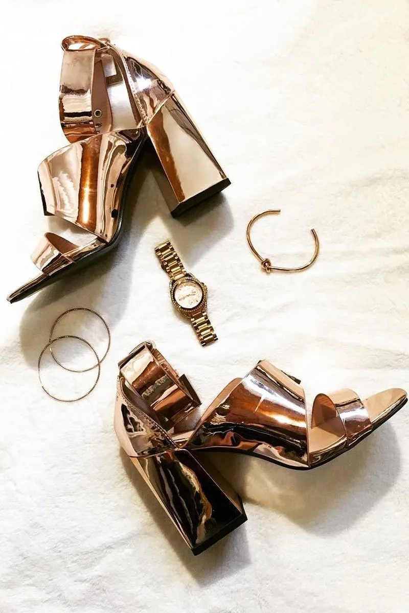Rose Gold Buckle Block Heels - Cadie