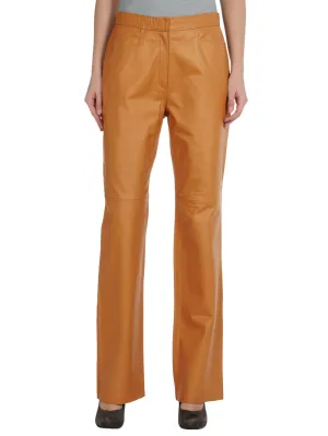Round-Ankle Formal Leather Pants