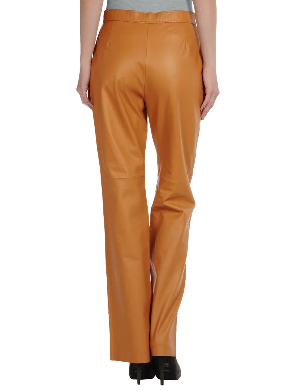 Round-Ankle Formal Leather Pants