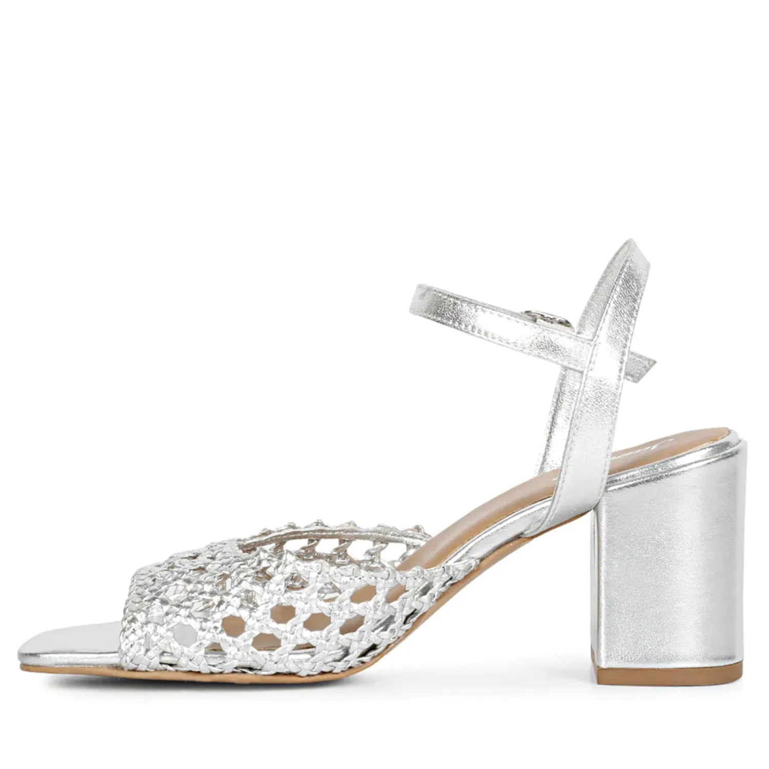 Saint Hana Silver Hand Woven Leather Block Heels