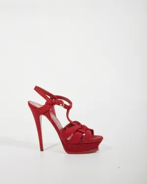 Saint Laurent Red Glitter Tribute Sandal Pumps - 39.5
