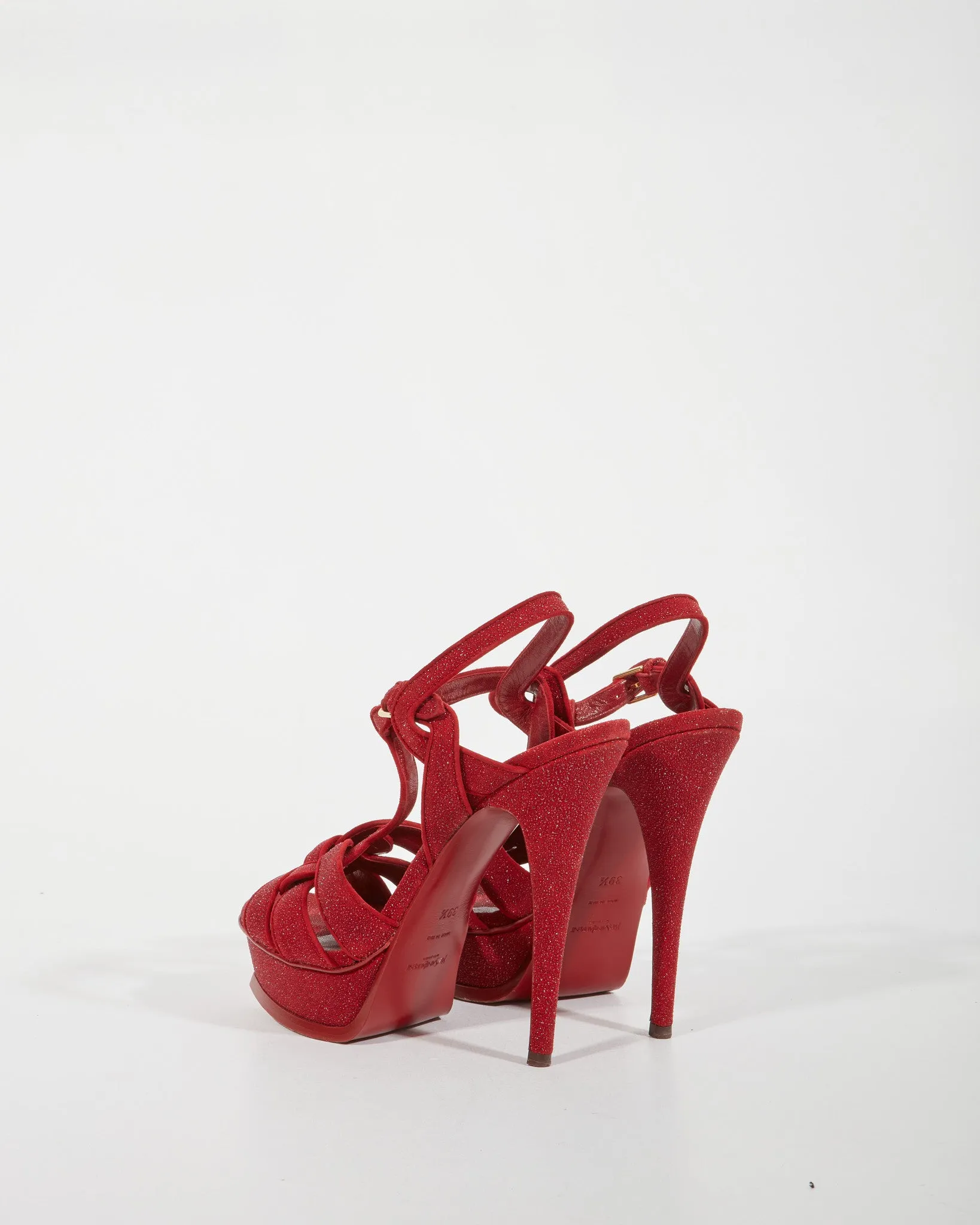 Saint Laurent Red Glitter Tribute Sandal Pumps - 39.5