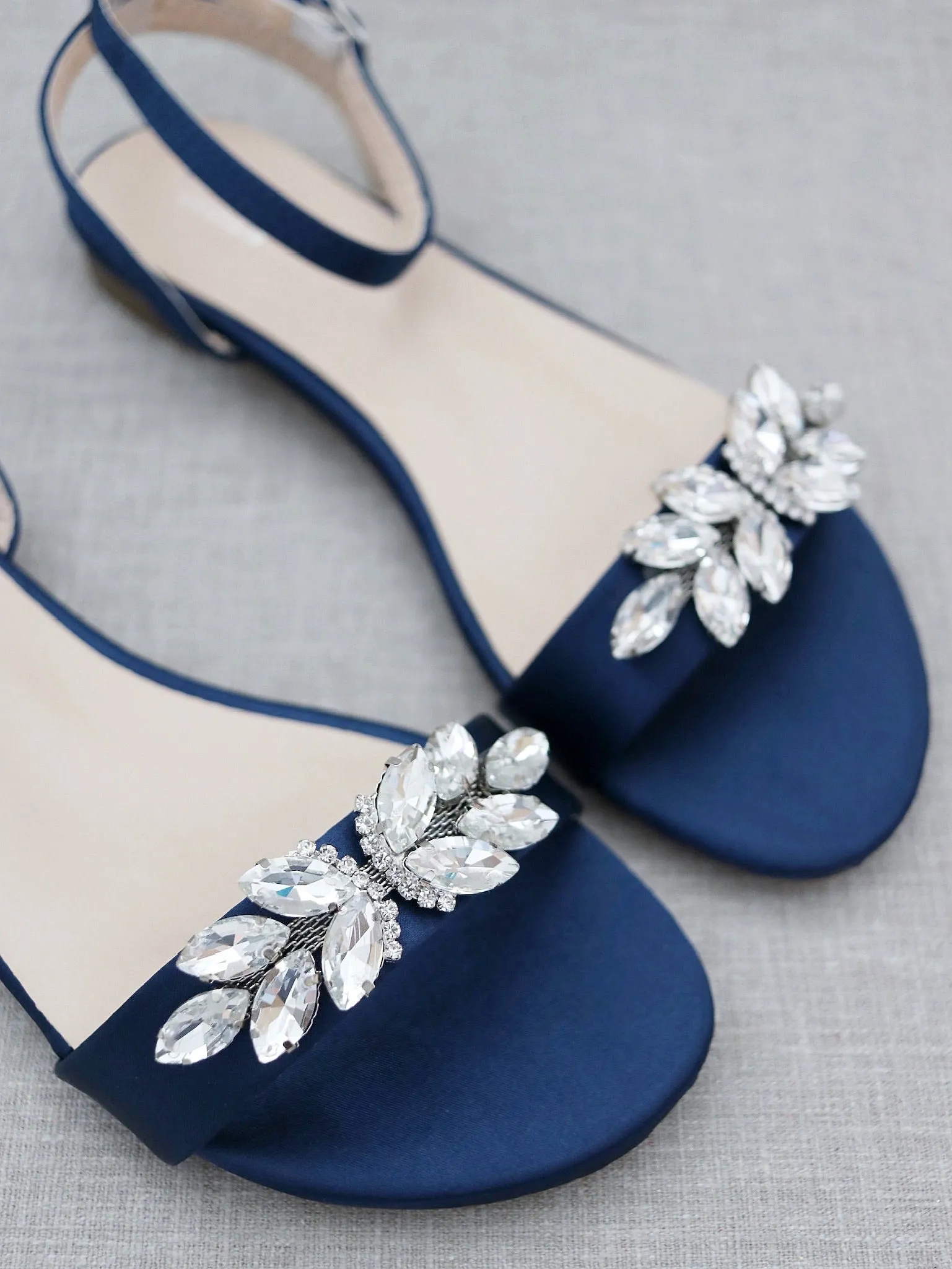 Satin Flat Sandal with Butterfly Brooch and Ankle Strap