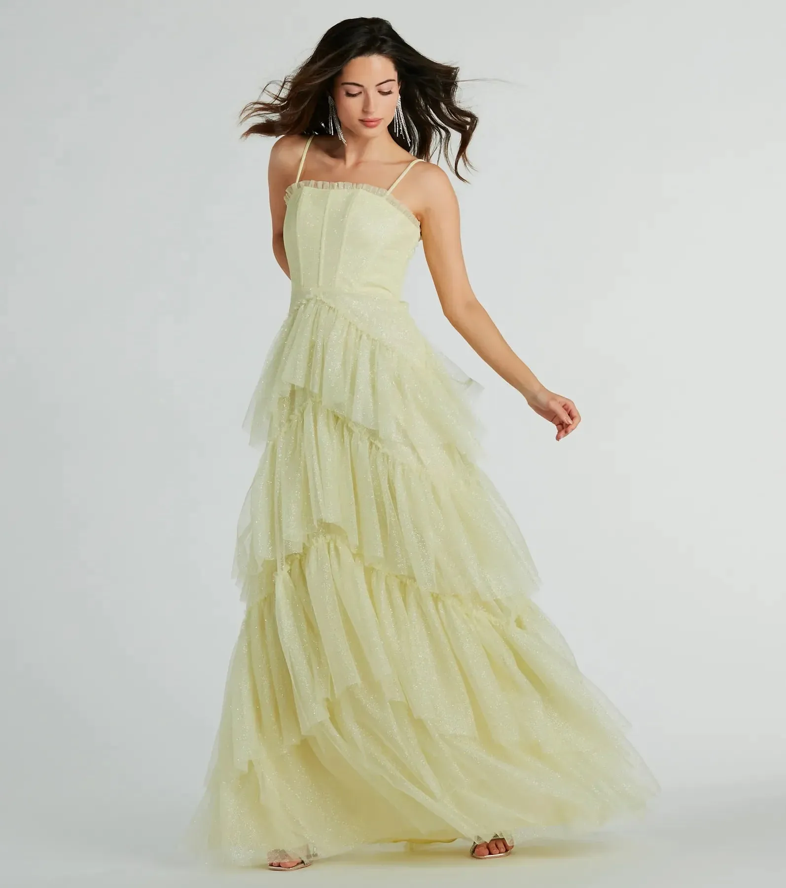 Saylor Formal Glitter Tulle A-Line Long Dress