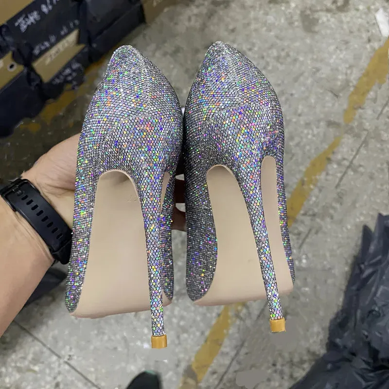 Sexy fashion trend 12cm Women's silver Sequin high heels