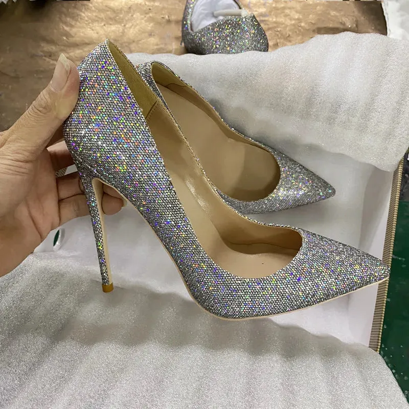 Sexy fashion trend 12cm Women's silver Sequin high heels