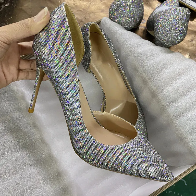 Sexy fashion trend 12cm Women's silver Sequin high heels