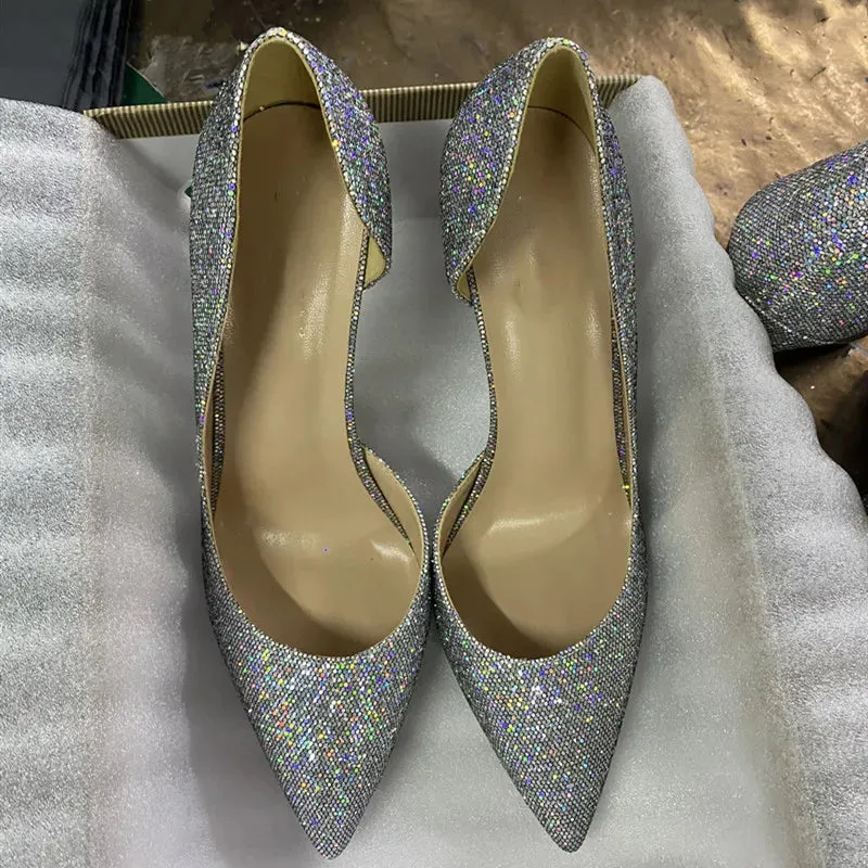 Sexy fashion trend 12cm Women's silver Sequin high heels