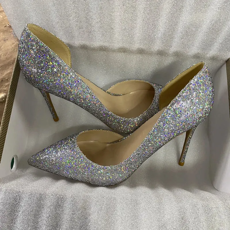 Sexy fashion trend 12cm Women's silver Sequin high heels
