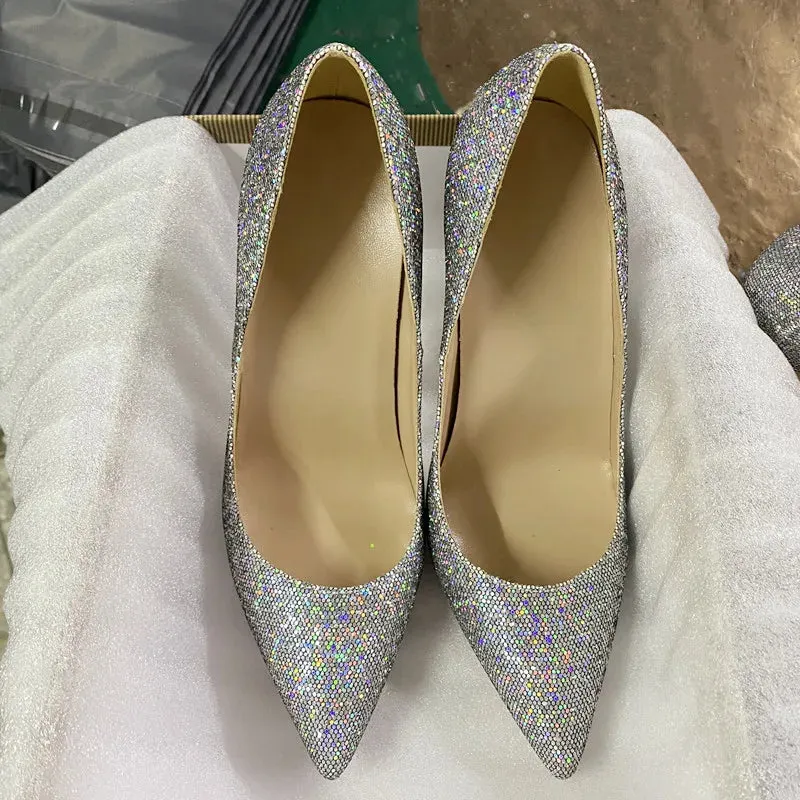 Sexy fashion trend 12cm Women's silver Sequin high heels