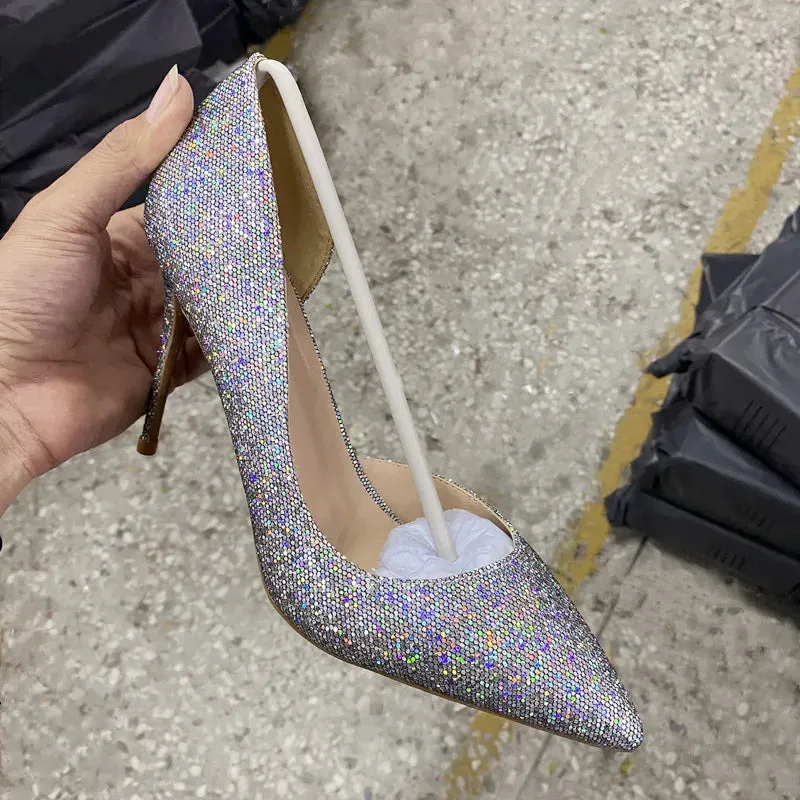 Sexy fashion trend 12cm Women's silver Sequin high heels