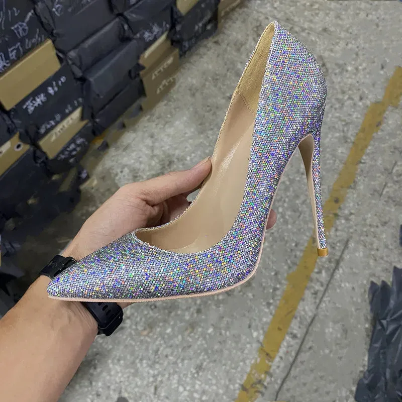 Sexy fashion trend 12cm Women's silver Sequin high heels
