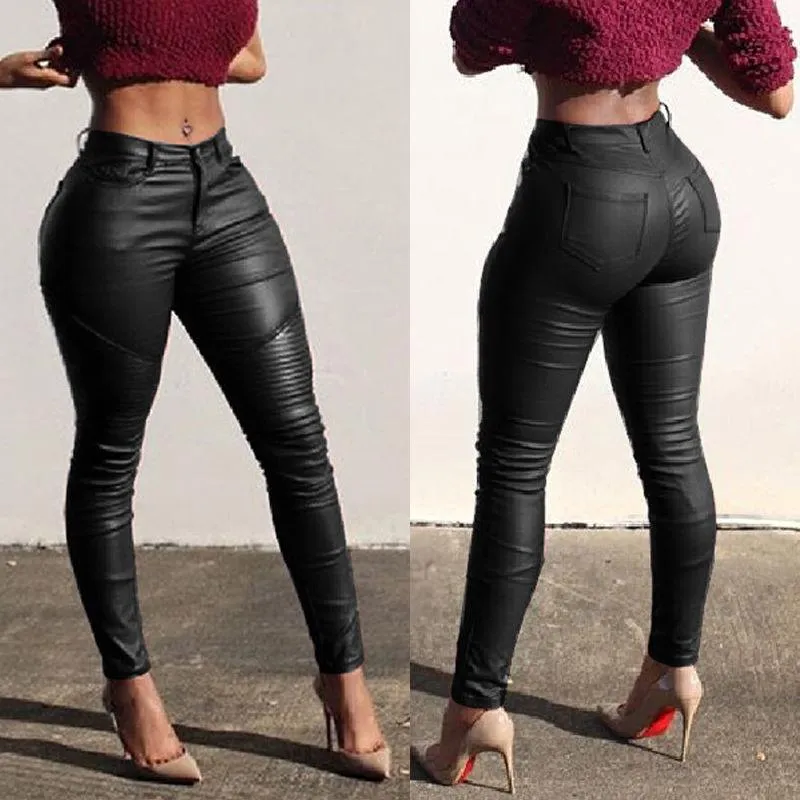 Sexy High-Waisted PU Leather Pencil Pants