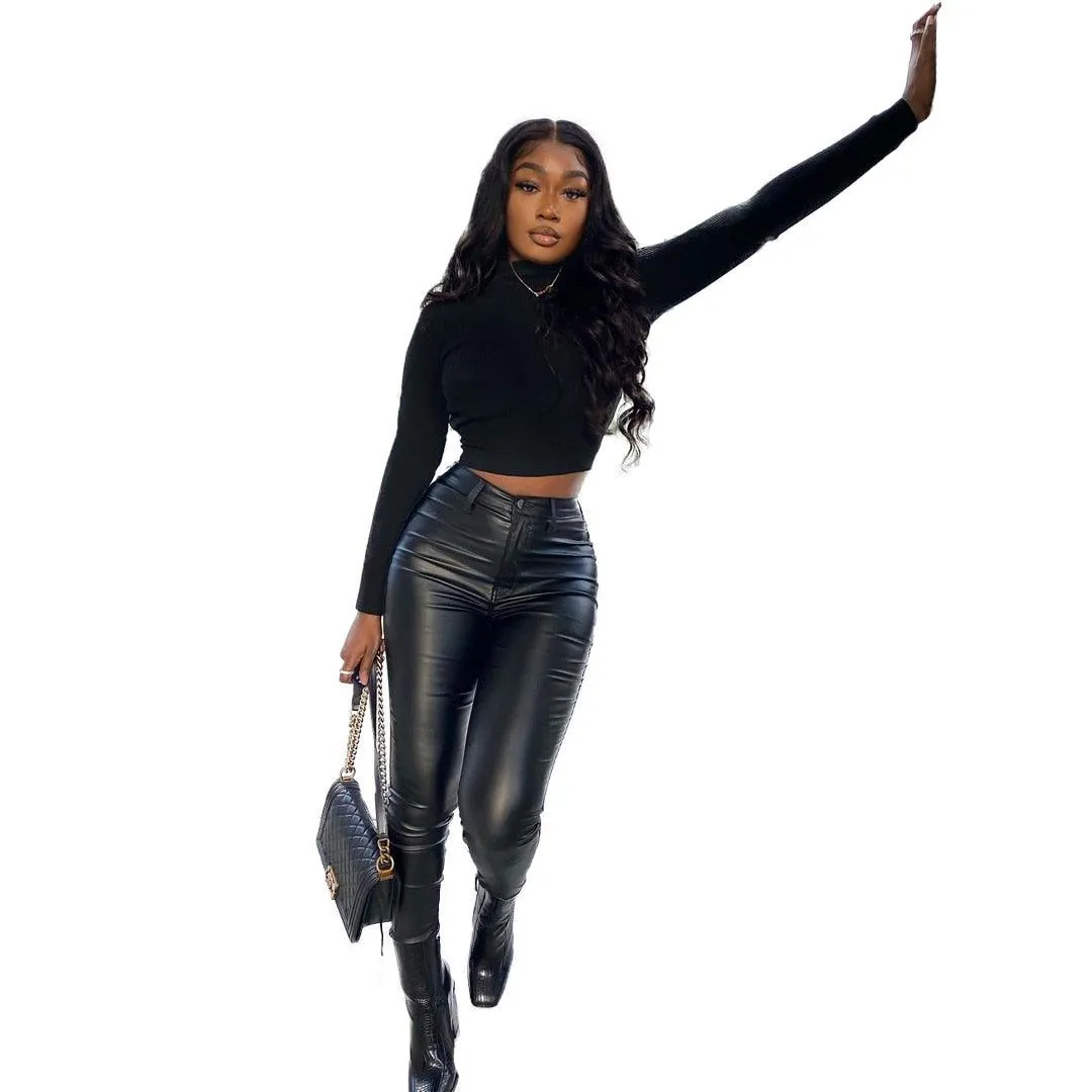 Sexy High-Waisted PU Leather Pencil Pants