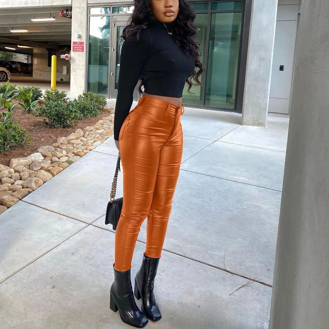 Sexy High-Waisted PU Leather Pencil Pants