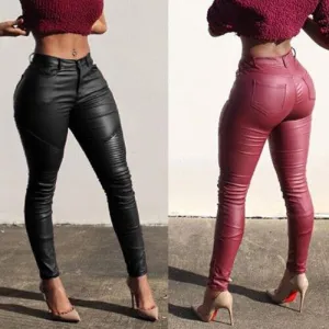 Sexy High-Waisted PU Leather Pencil Pants
