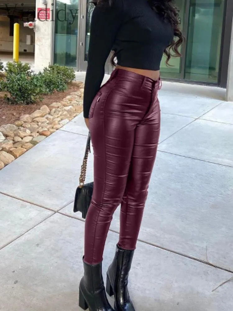 Sexy High-Waisted PU Leather Pencil Pants