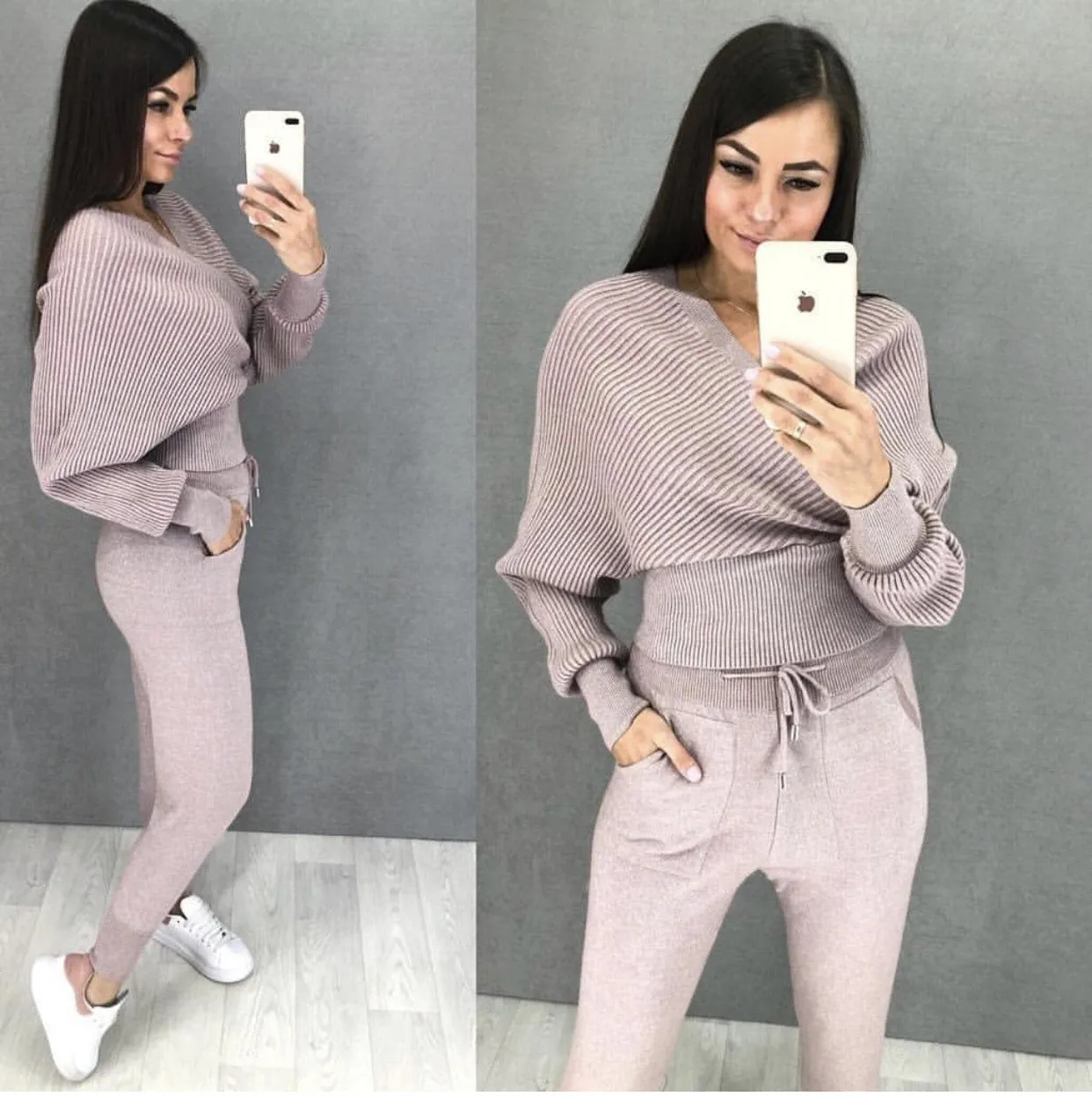 Sexy Multicolor Strapless Sweater Knit Sports Suit