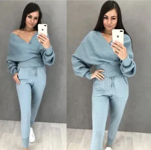 Sexy Multicolor Strapless Sweater Knit Sports Suit