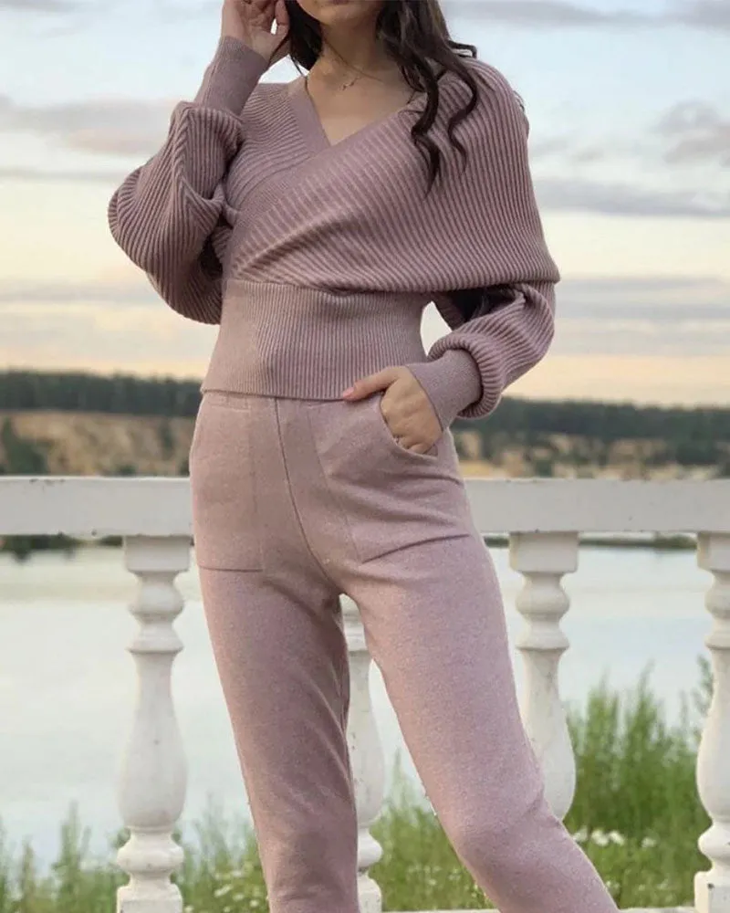 Sexy Multicolor Strapless Sweater Knit Sports Suit