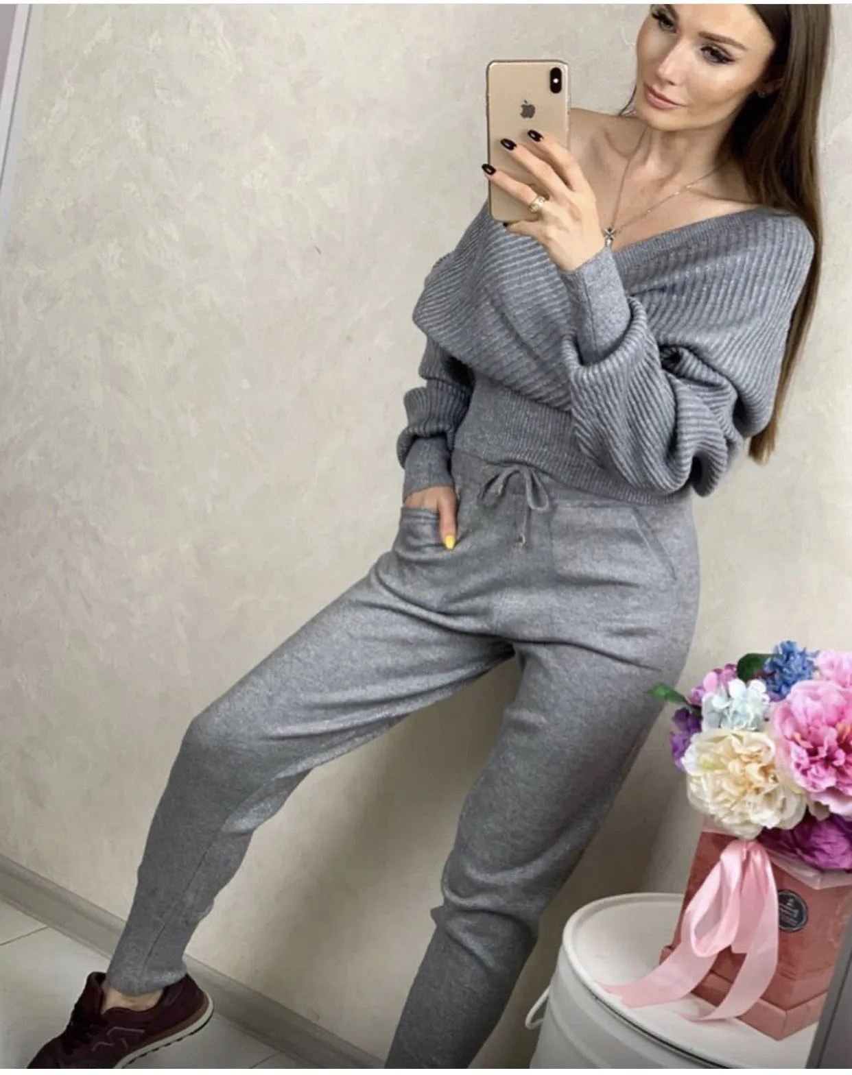 Sexy Multicolor Strapless Sweater Knit Sports Suit