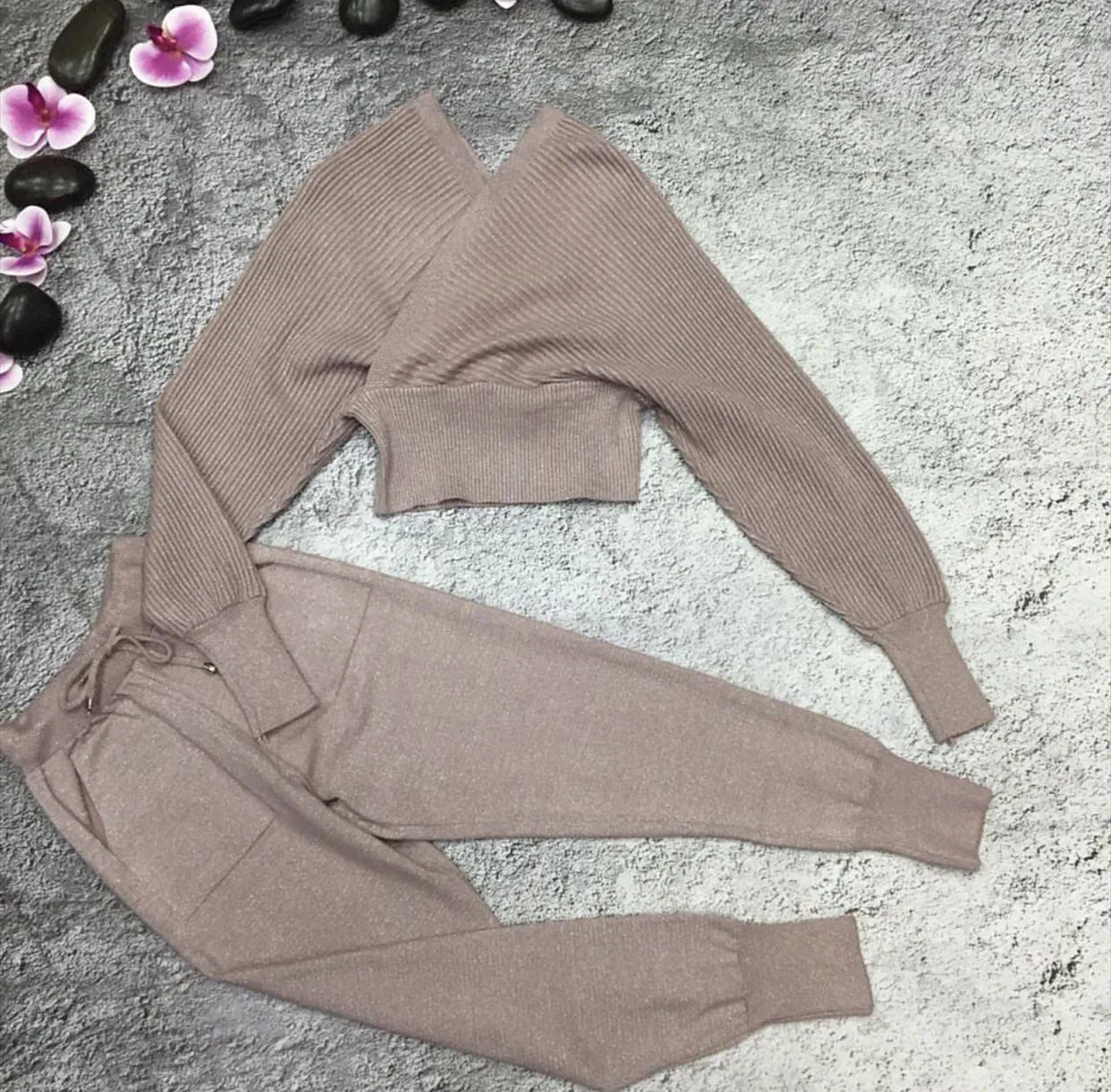 Sexy Multicolor Strapless Sweater Knit Sports Suit