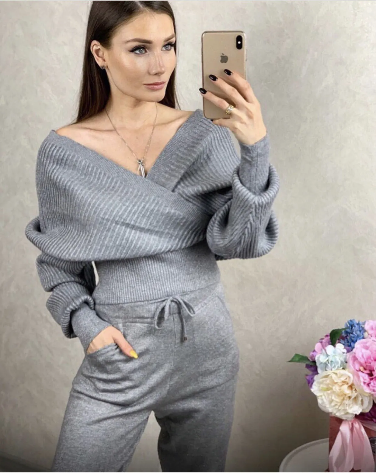Sexy Multicolor Strapless Sweater Knit Sports Suit