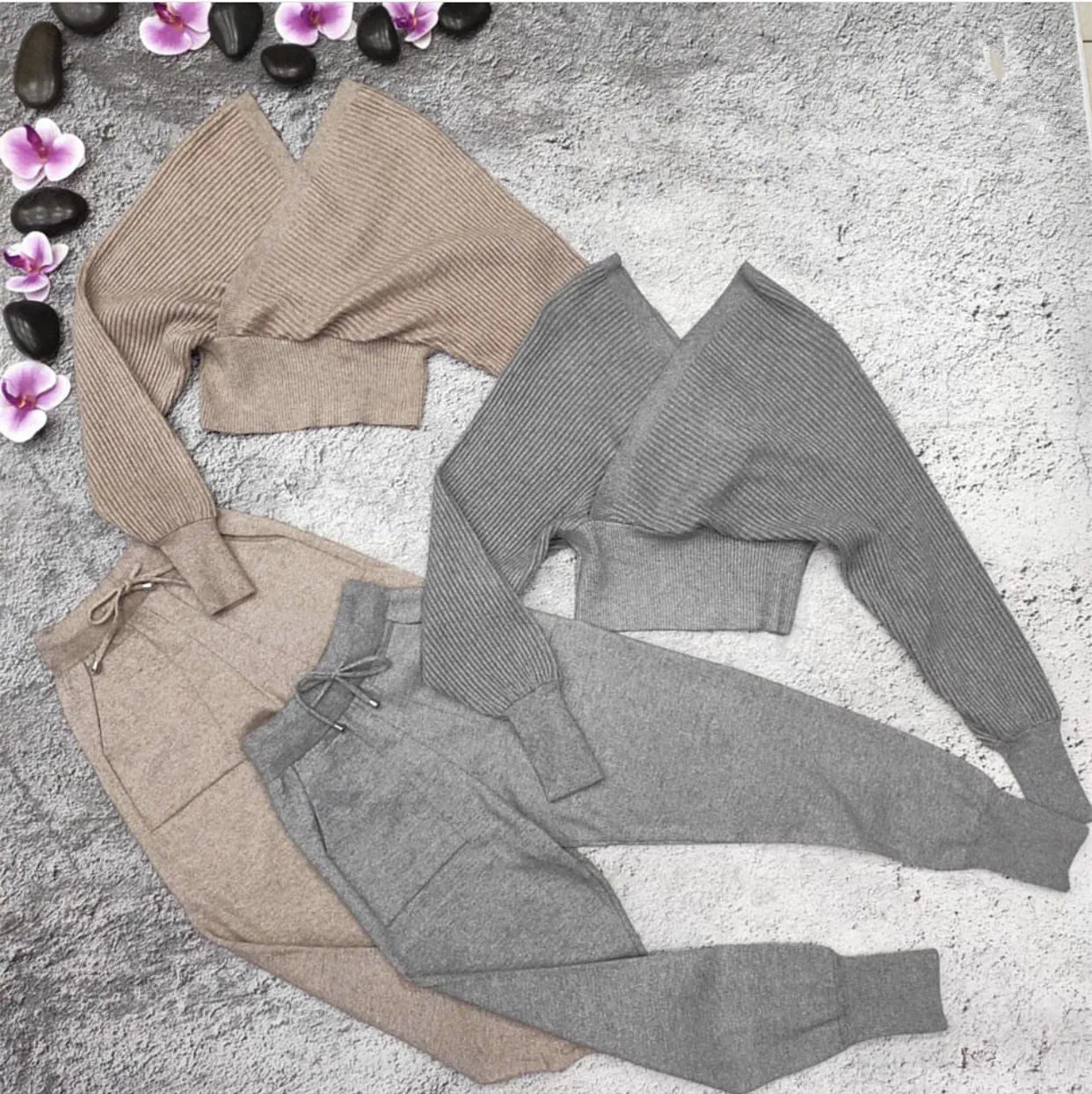 Sexy Multicolor Strapless Sweater Knit Sports Suit