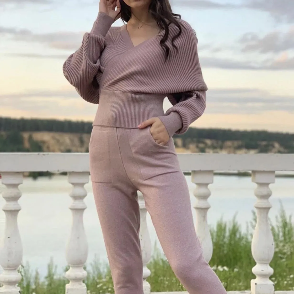 Sexy Multicolor Strapless Sweater Knit Sports Suit