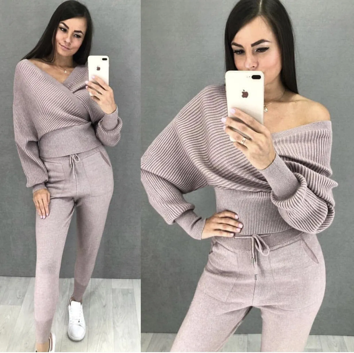 Sexy Multicolor Strapless Sweater Knit Sports Suit