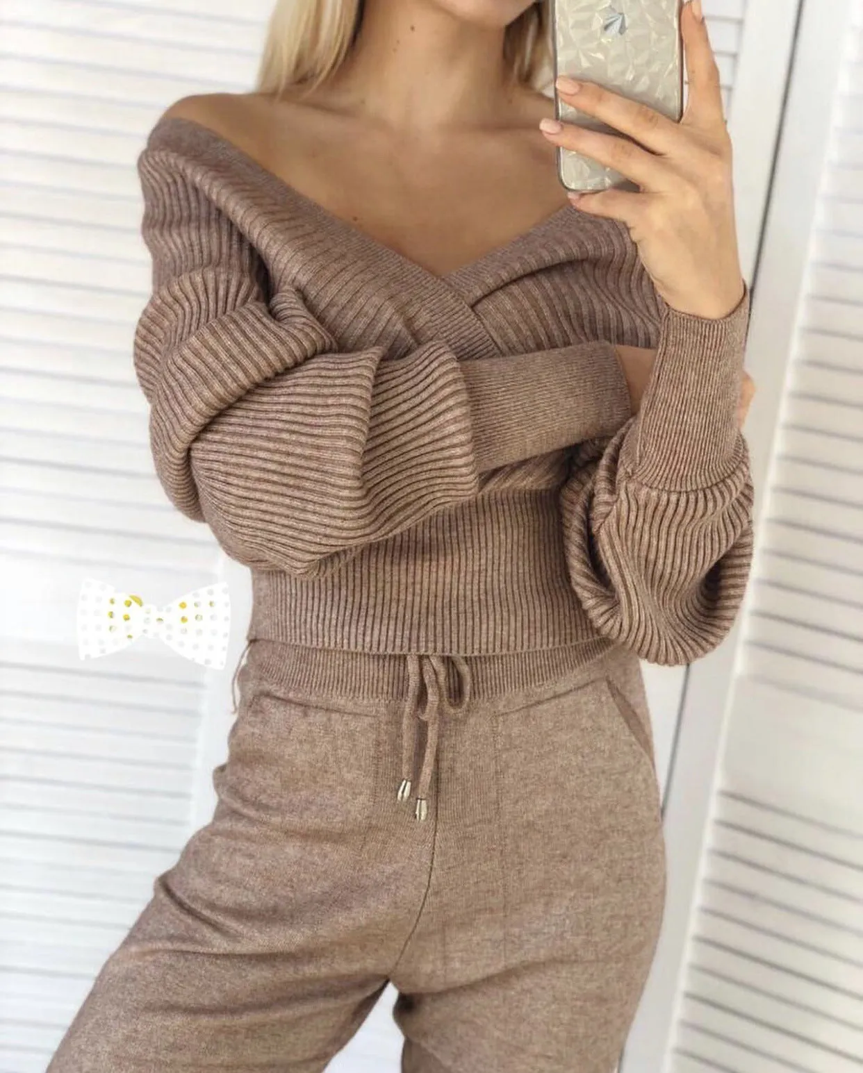 Sexy Multicolor Strapless Sweater Knit Sports Suit