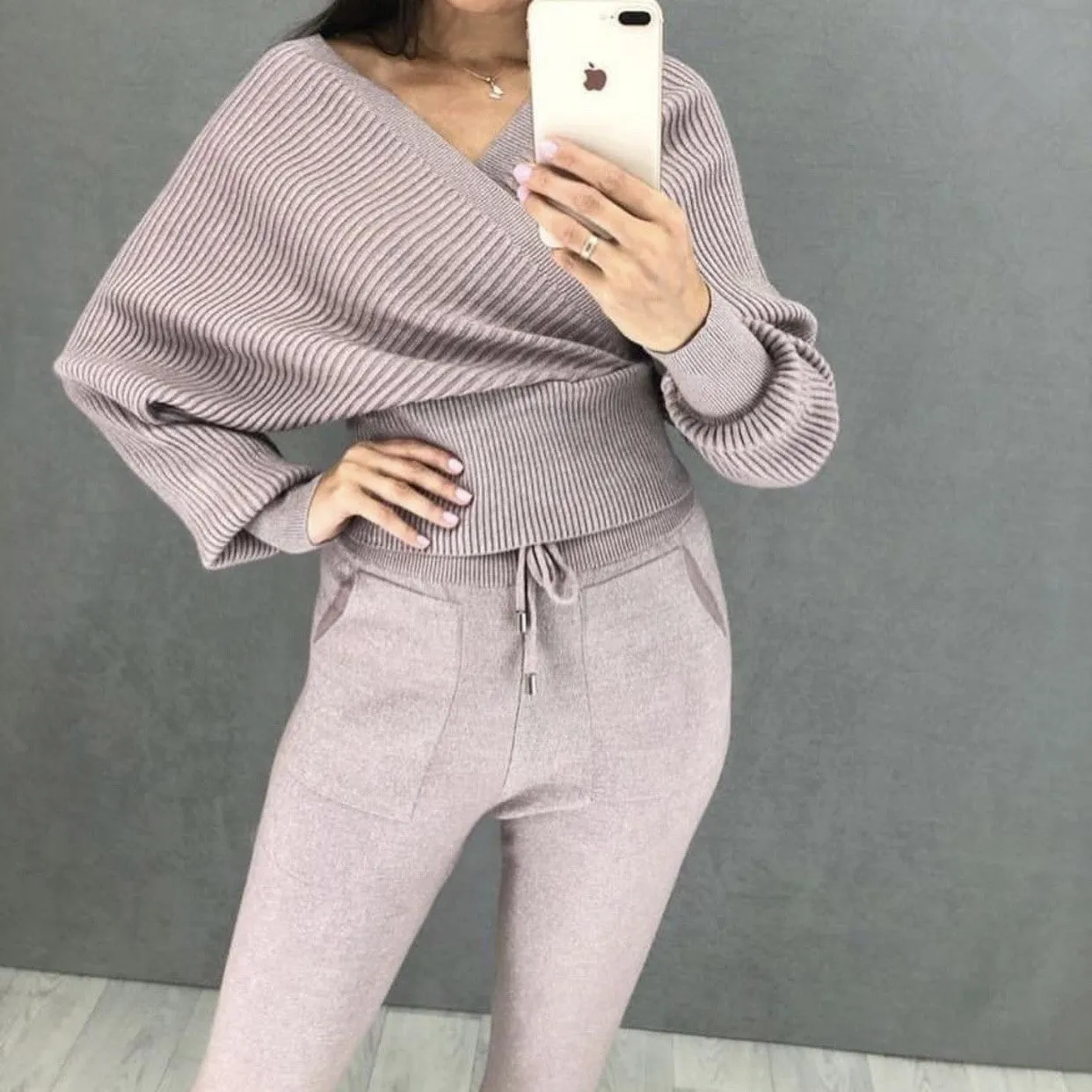 Sexy Multicolor Strapless Sweater Knit Sports Suit