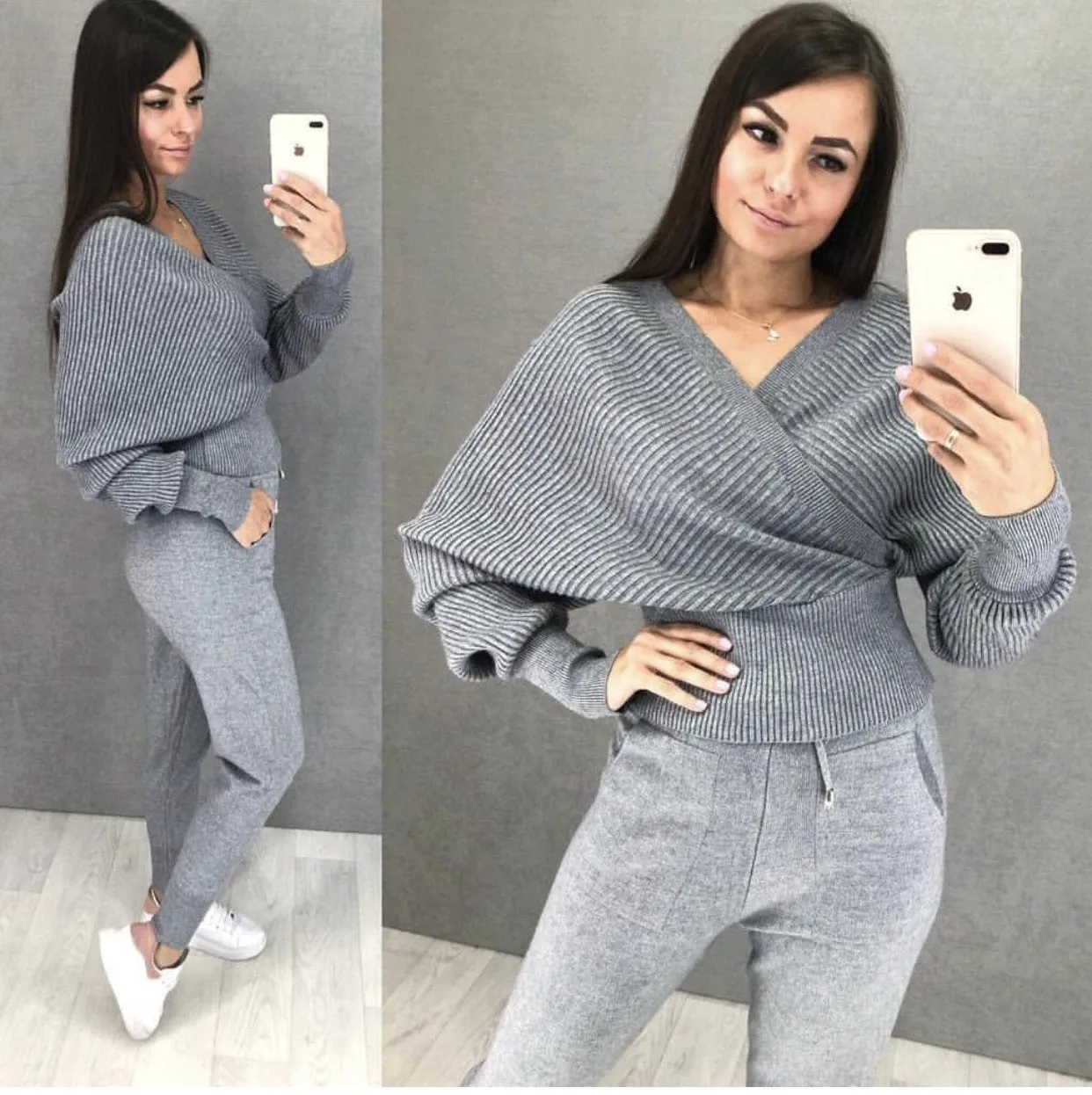 Sexy Multicolor Strapless Sweater Knit Sports Suit