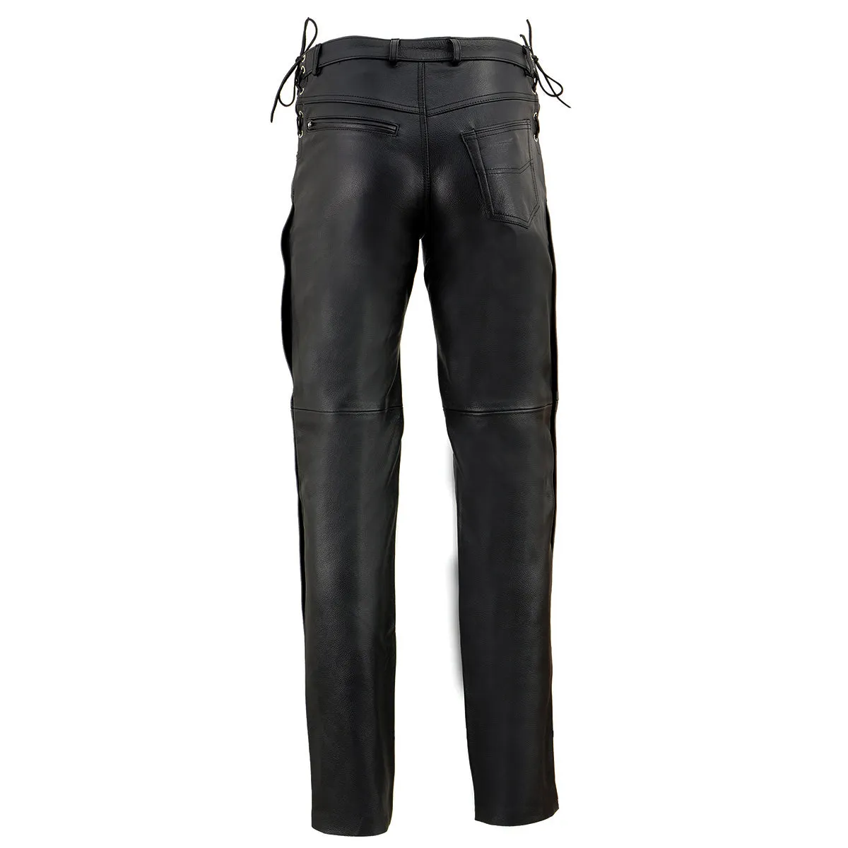 SH1987 Men's Black Leather Deep Pocket Motorcycle Over Pants with Side Laces