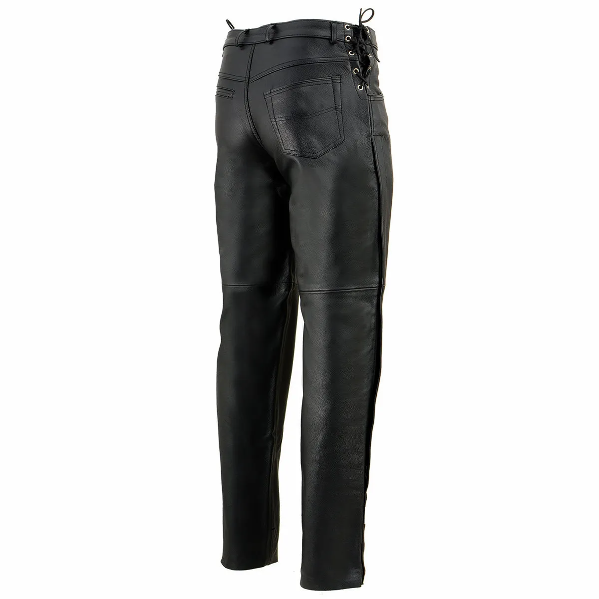 SH1987 Men's Black Leather Deep Pocket Motorcycle Over Pants with Side Laces