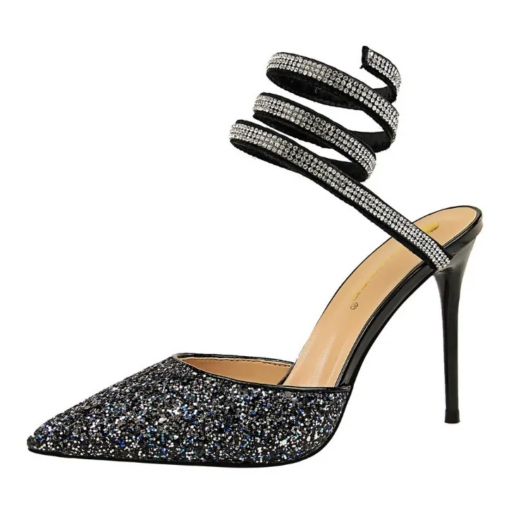 shallow mouth pointed sequined HEELS