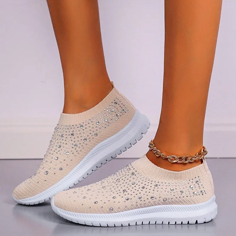 Shining Crystal Flats Shoes for Women Plus Size Breathable