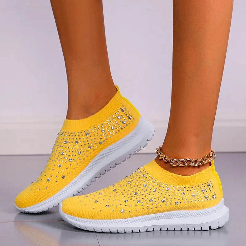 Shining Crystal Flats Shoes for Women Plus Size Breathable