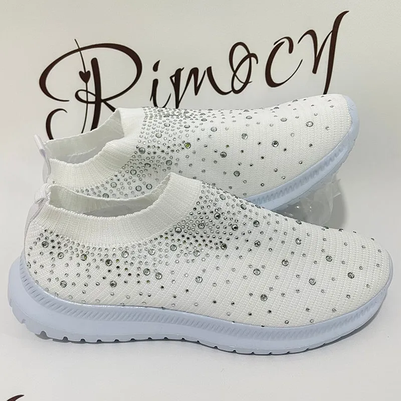 Shining Crystal Flats Shoes for Women Plus Size Breathable