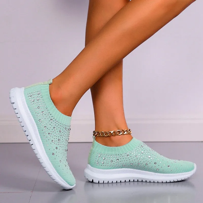 Shining Crystal Flats Shoes for Women Plus Size Breathable