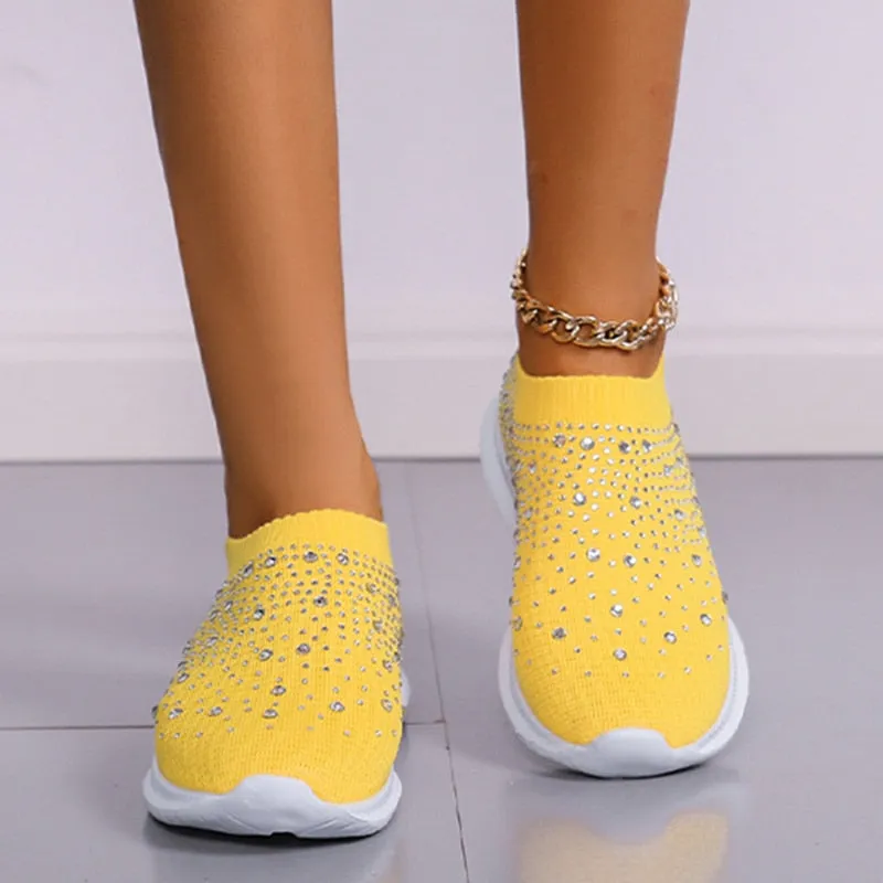 Shining Crystal Flats Shoes for Women Plus Size Breathable