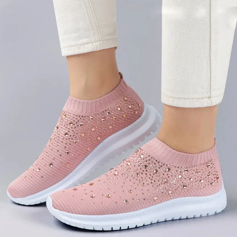 Shining Crystal Flats Shoes for Women Plus Size Breathable