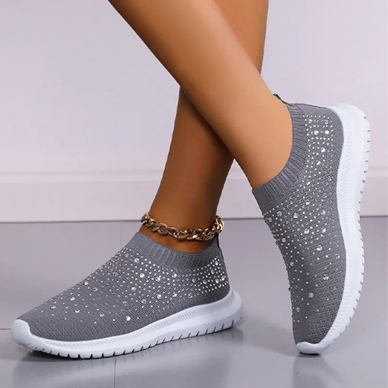 Shining Crystal Flats Shoes for Women Plus Size Breathable