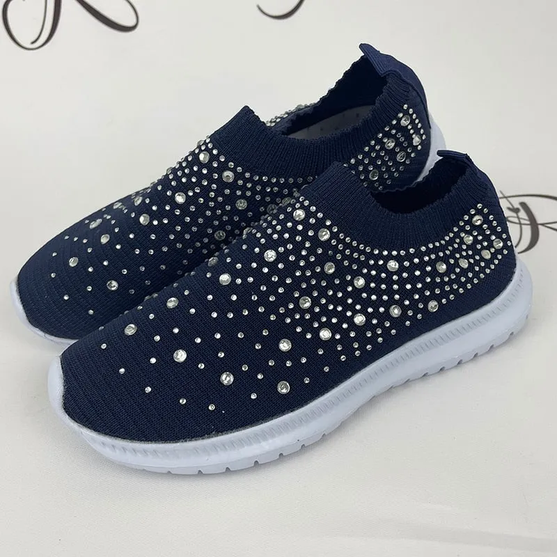 Shining Crystal Flats Shoes for Women Plus Size Breathable