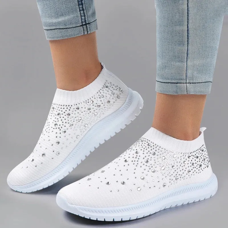 Shining Crystal Flats Shoes for Women Plus Size Breathable