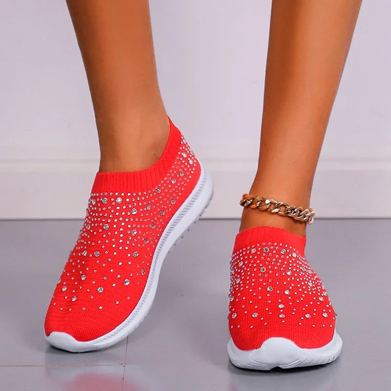 Shining Crystal Flats Shoes for Women Plus Size Breathable