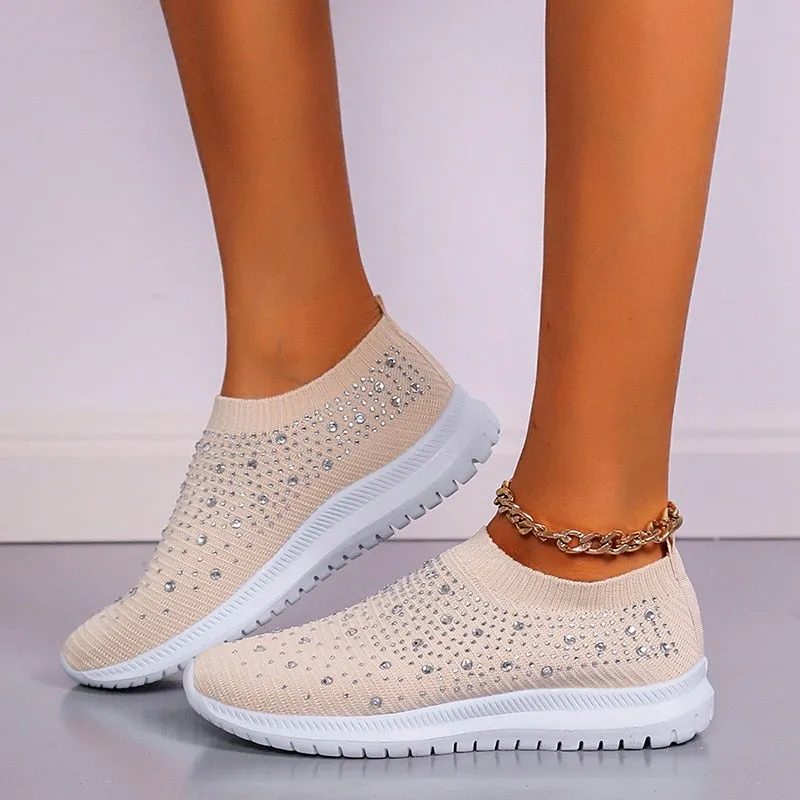 Shining Crystal Flats Shoes for Women Plus Size Breathable