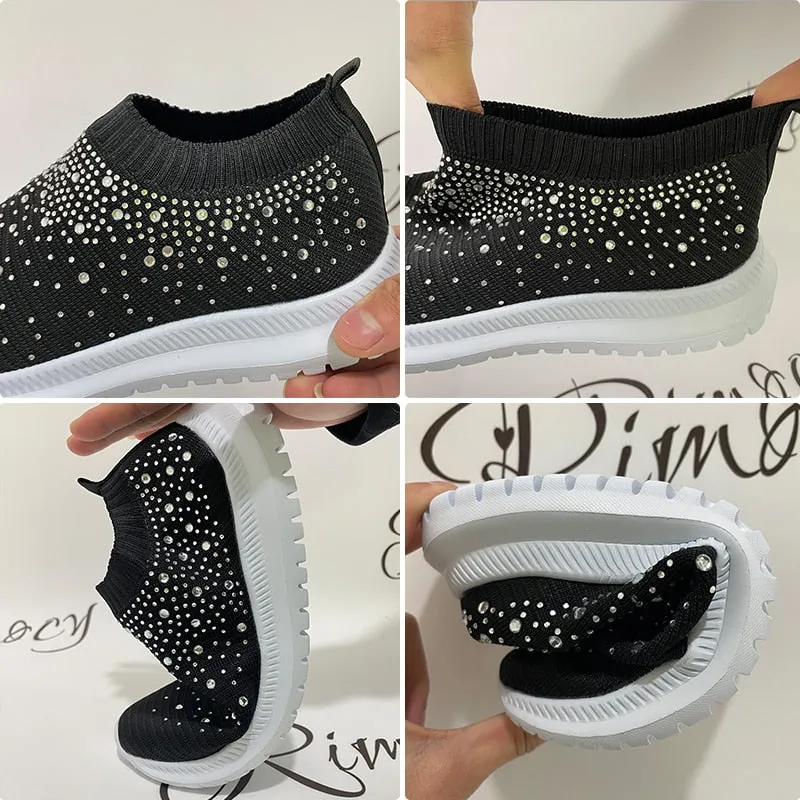 Shining Crystal Flats Shoes for Women Plus Size Breathable