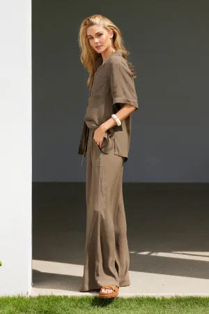 Short Sleeve Button-Up Shirt KHAKI