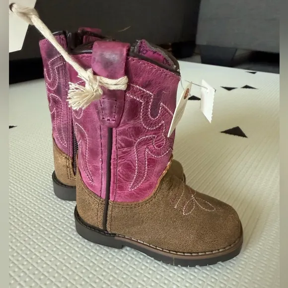 Shyanne|NWT,Brown &amp; pink toddler leather boots, ,cowgirl western style•••!Size 3